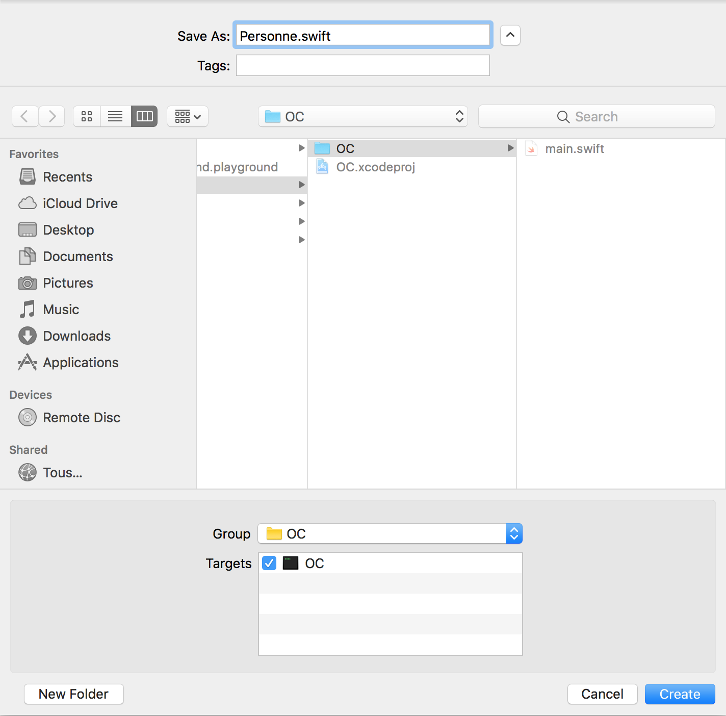 Création d'un nouveau fichier Swift (3/4)