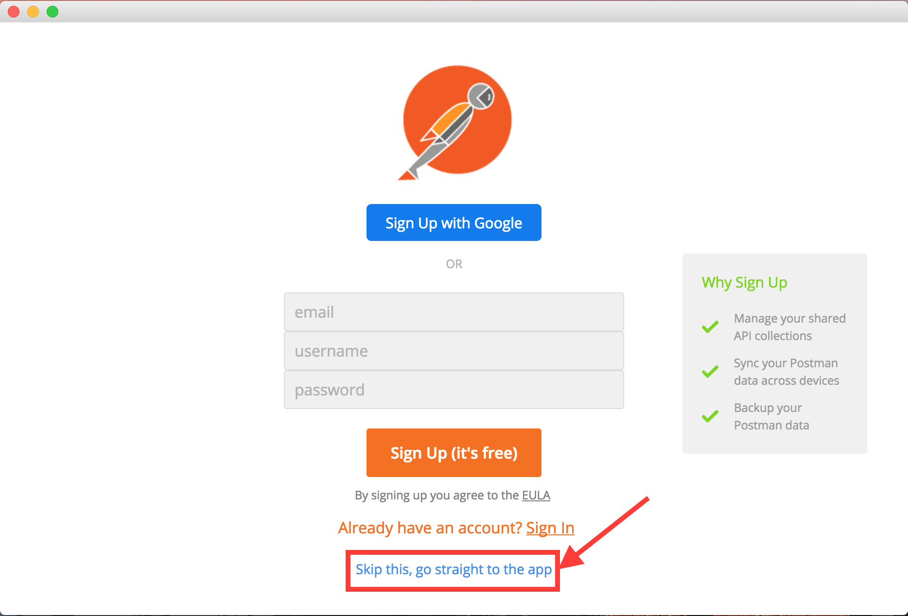 Première étape d'utilisation de Postman