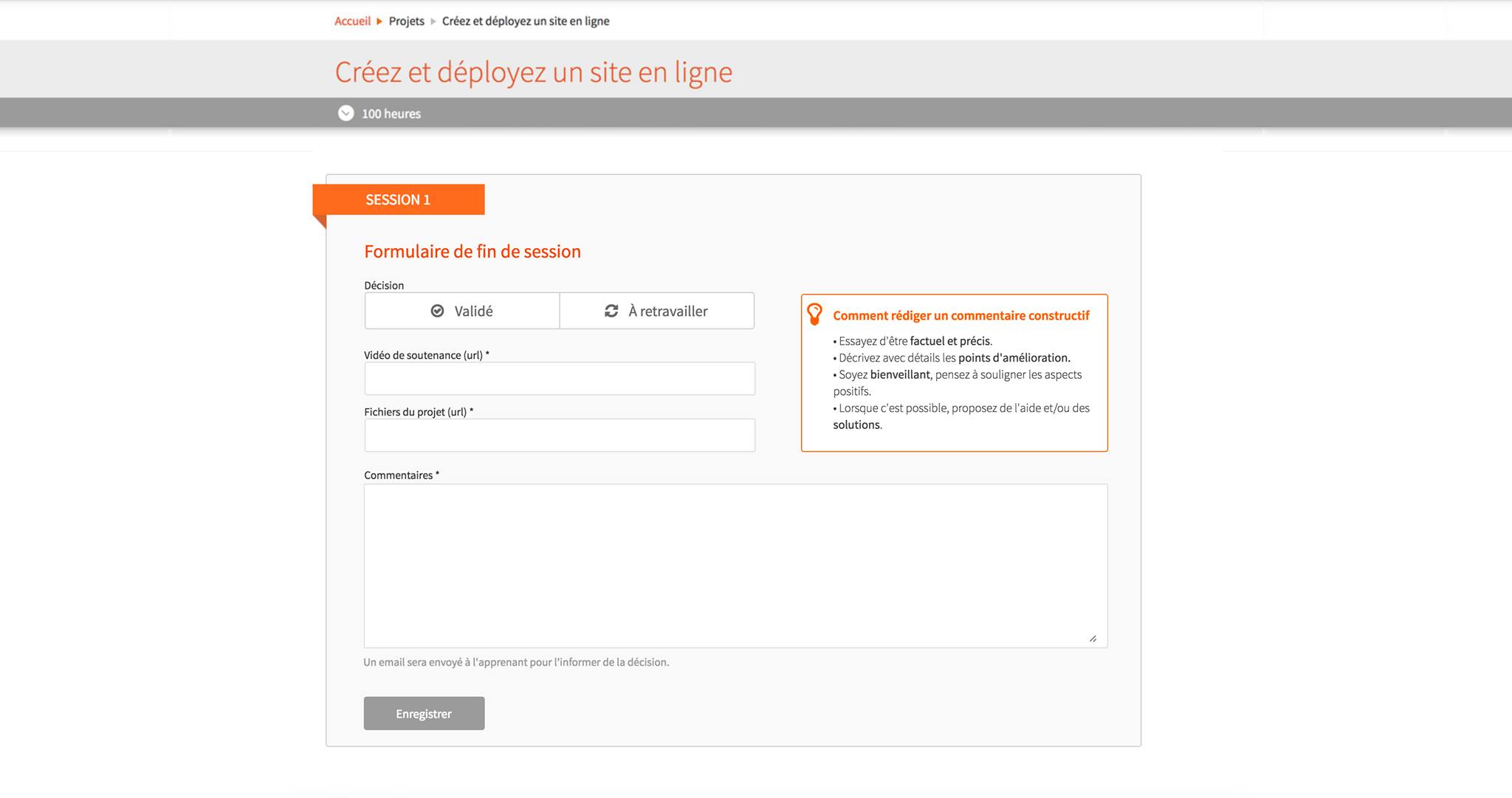 Validez le projet en remplissant le formulaire