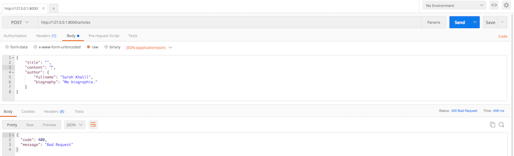 Message d'erreur si la variable de configuration fos_rest.exception.debug vaut false
