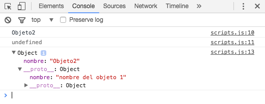 La propiedad nombre ahora existe en objeto2