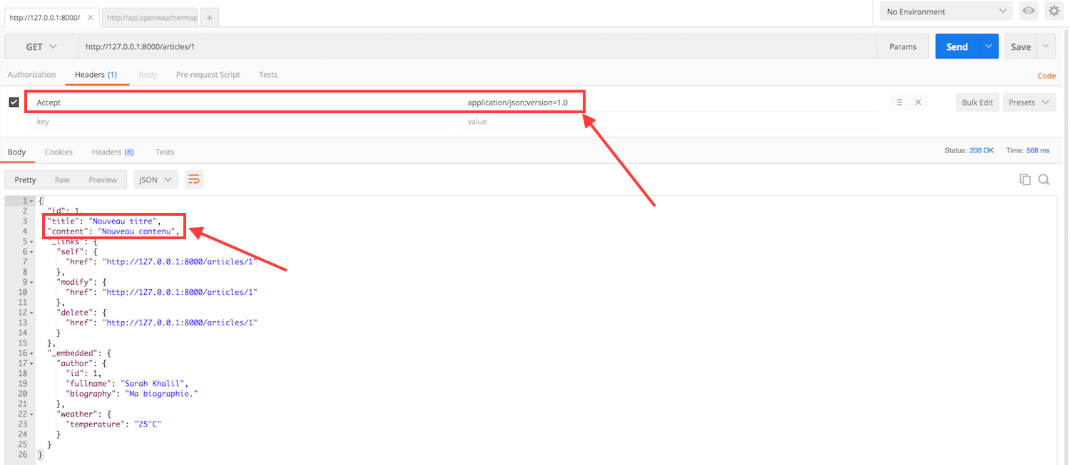 Requête HTTP avec entête Accept pour n'obtenir que les champs disponibles dans cette version