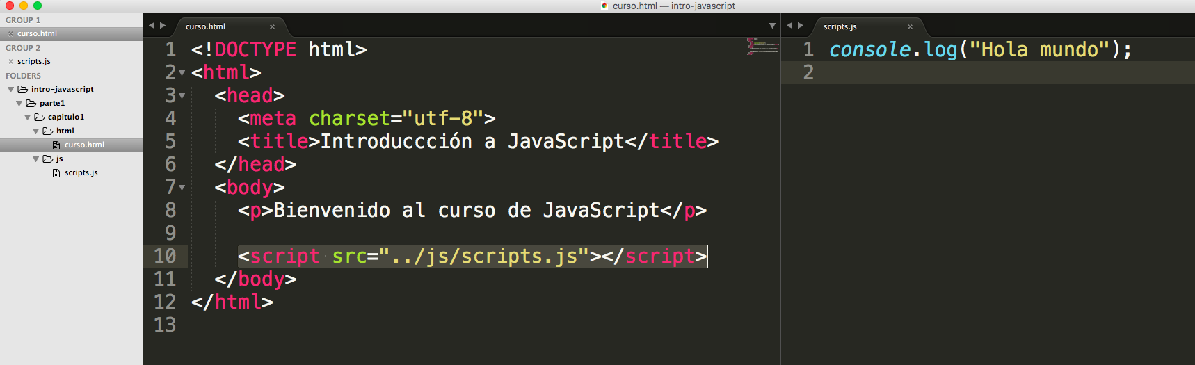 Estructura básica del proyecto en Sublime
