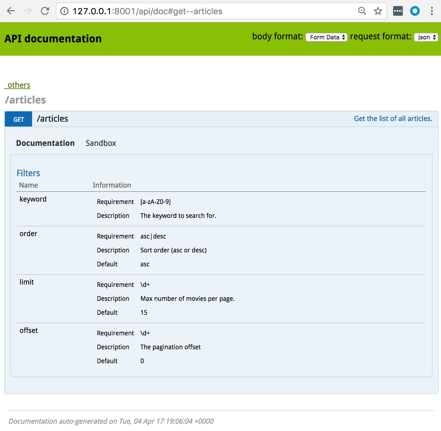 Page de documentation mise à jour