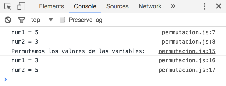 Permutación del valor de dos variables