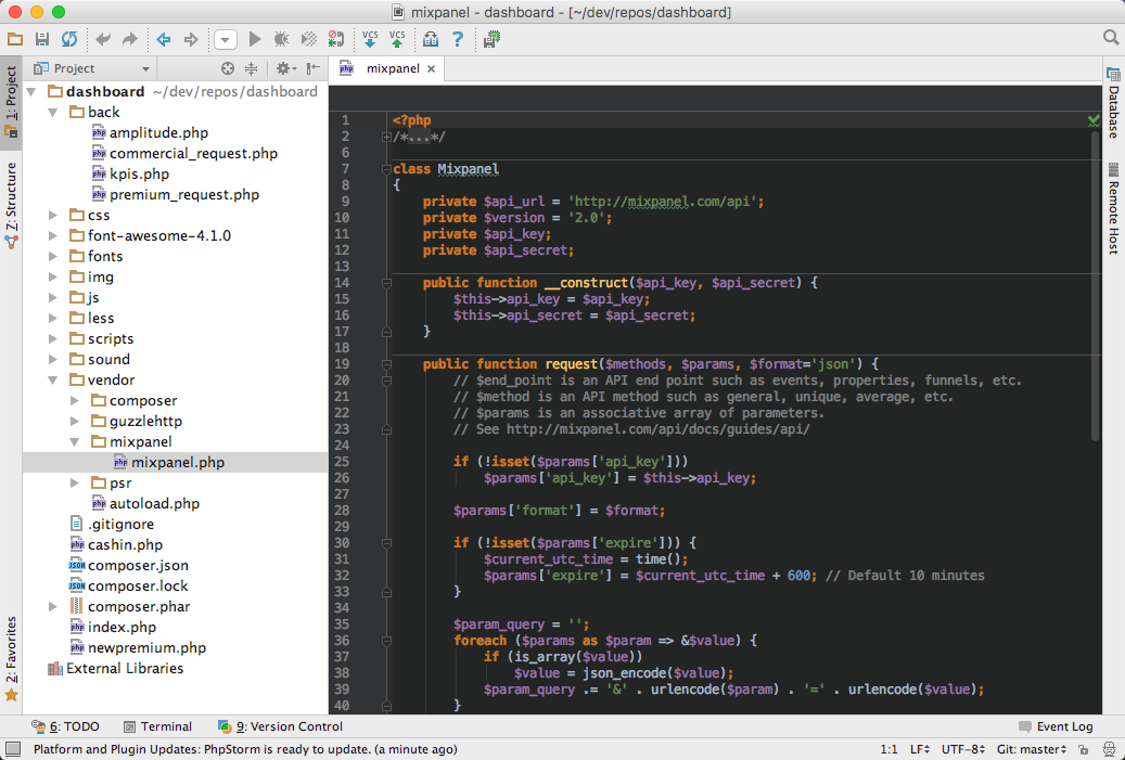 L'éditeur PHPStorm, utilisé par de nombreux professionnels