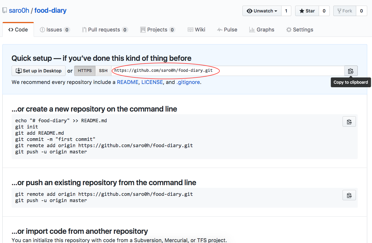 Récupérer le l'adresse du nouveau repository