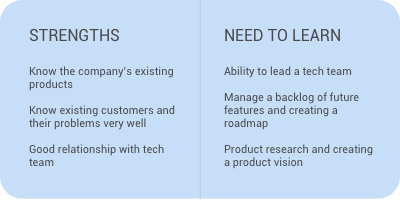 Strengths and Challenges for the support person moving into product