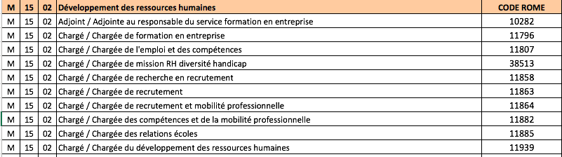EXTRAIT DU ROME . Des métiers du développement RH