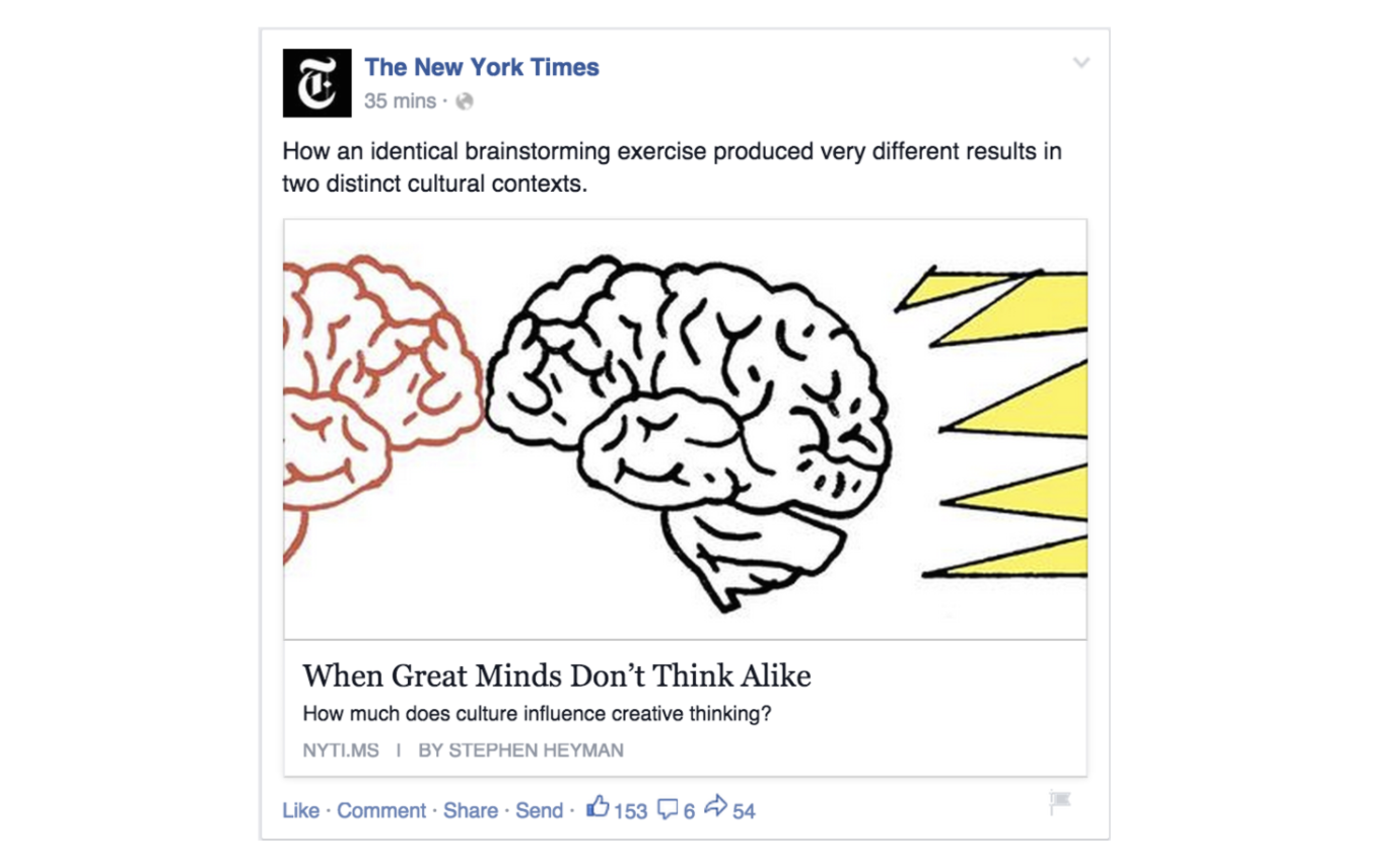 Screenshot d'une publication Facebook du New York Time
