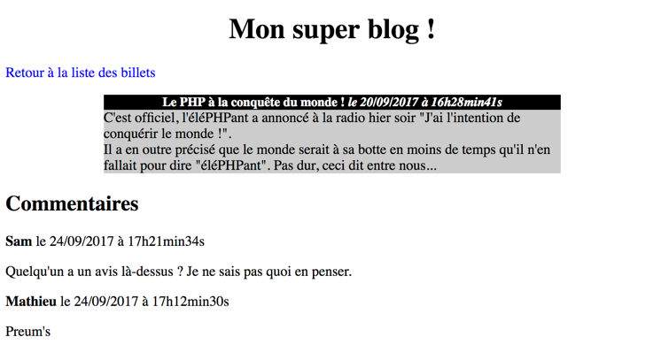 Le blog affiche les commentaires... avec une structure MVC sous le capot !