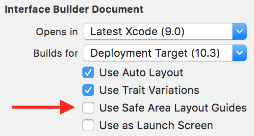 3. Cochez la case Use Safe Area Layout Guides