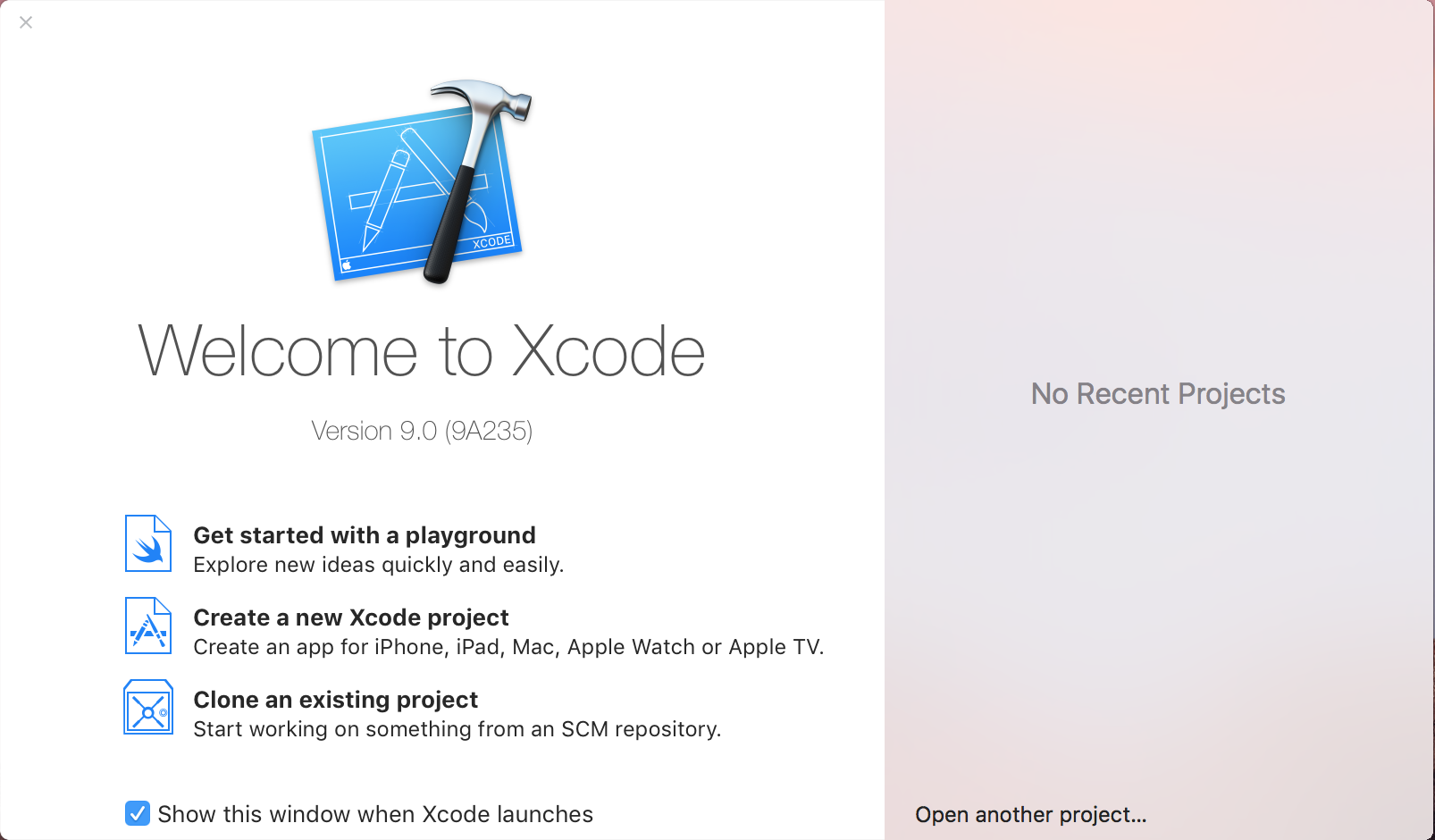 Lancement de Xcode