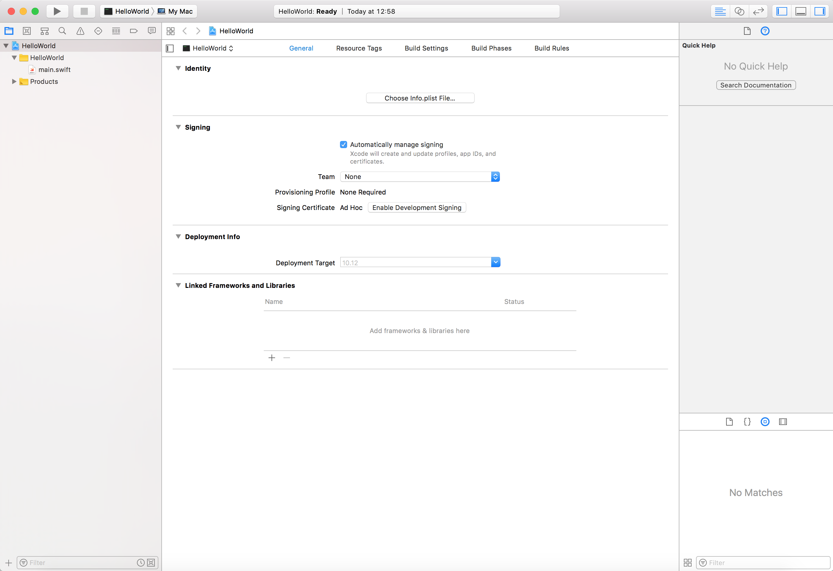 Interface de Xcode à son lancement