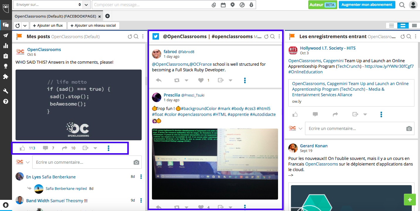 Tableau de bord Hootsuite
