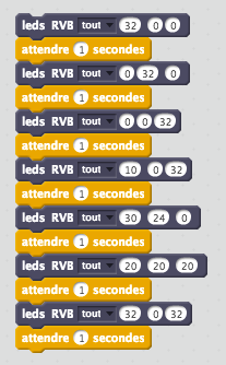 Séquence de blocs permettant d'allumer successivement toutes les LEDS (