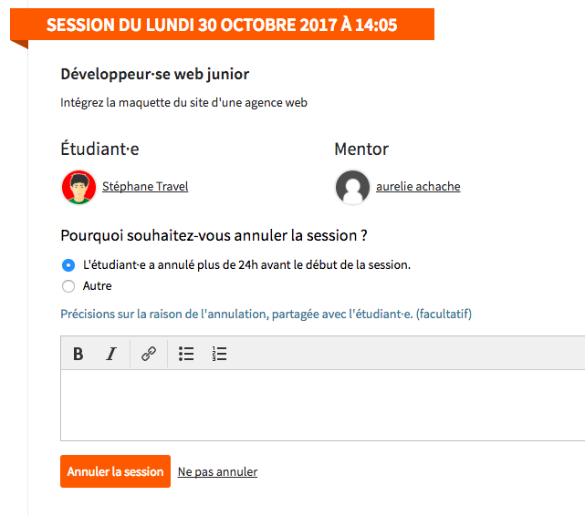 Annuler une session planifiée
