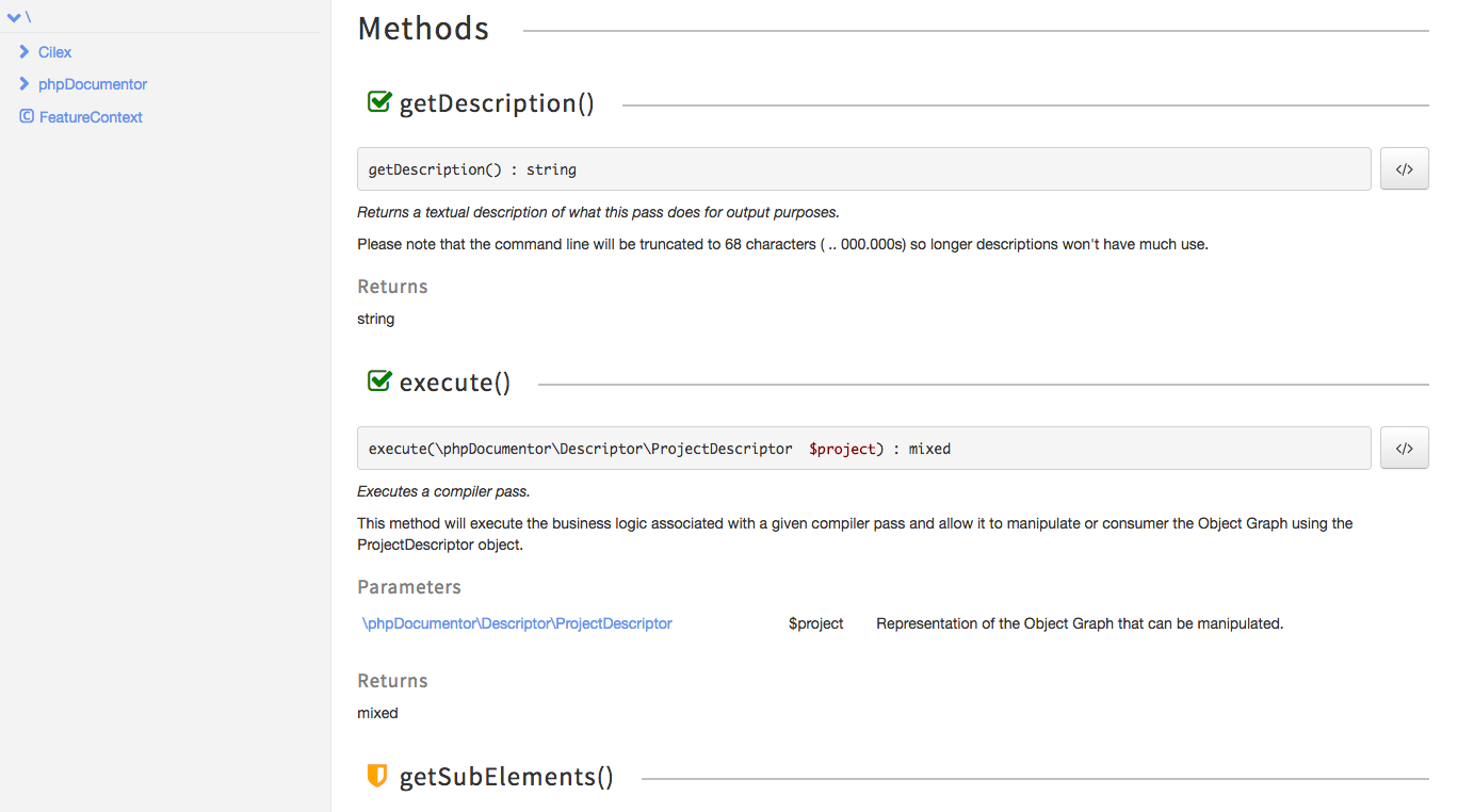 Une documentation PHPDoc automatiquement générée depuis les commentaires du code