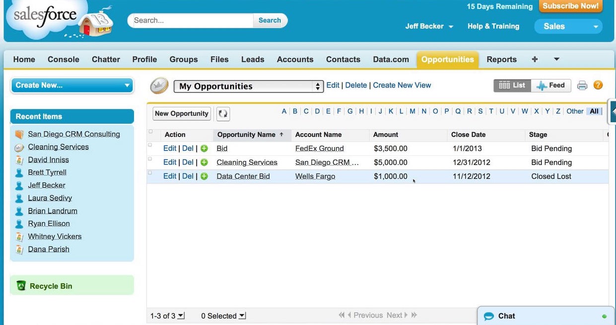 Vue du CRM Salesforce