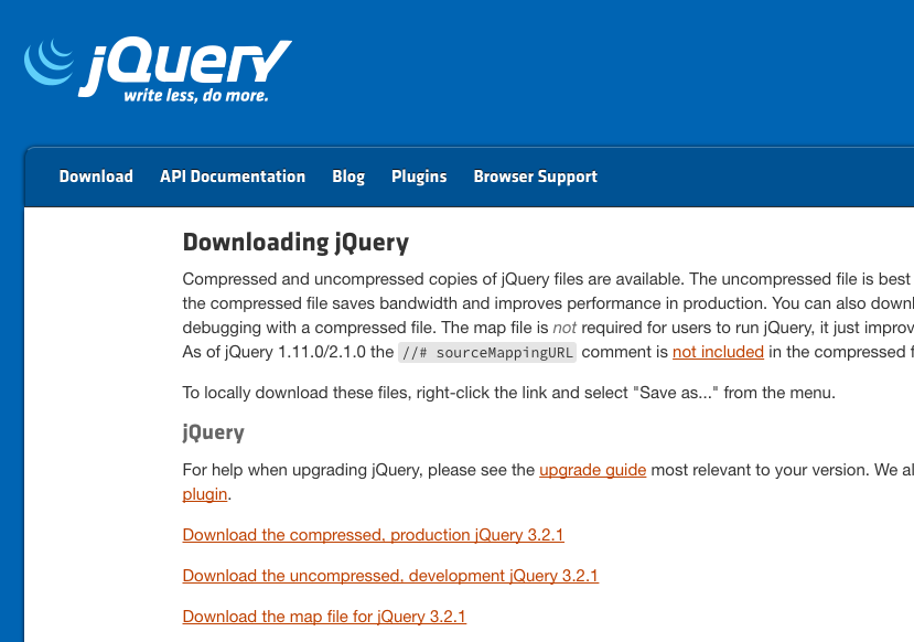 Página de descargas de jQuery