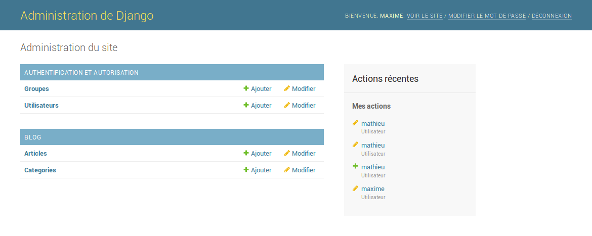 La deuxième section nous permet enfin de gérer notre blog !