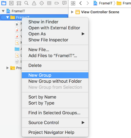 Create anew file group in Xcode