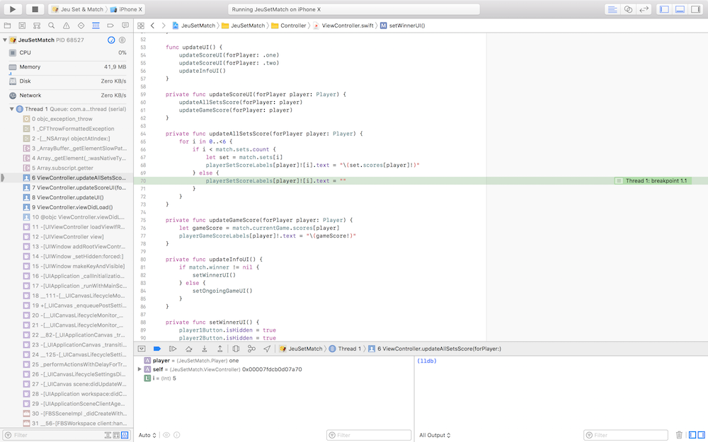 Impression d'écran de Xcode