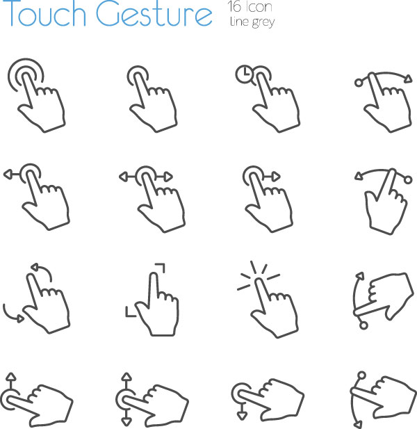 Icons of gestures to initiate movements on a touch screen.