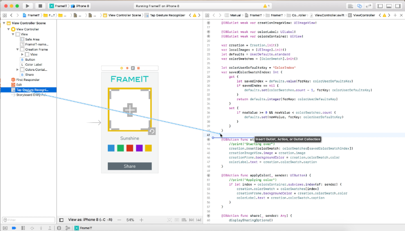 Creating tap action in interface builder