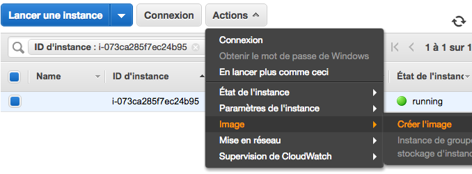 Rendez-vous dans le menu pour créer une image de votre instance EC2