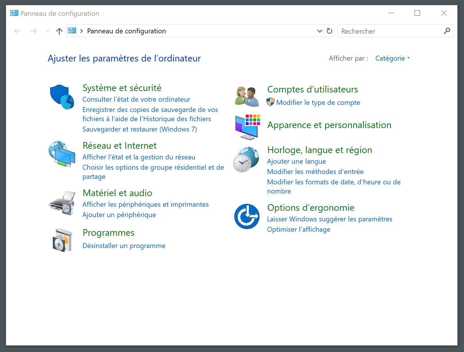 Panneau de configuration Windows