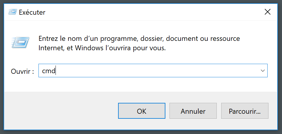 Fenêtre Exécuter sur Windows