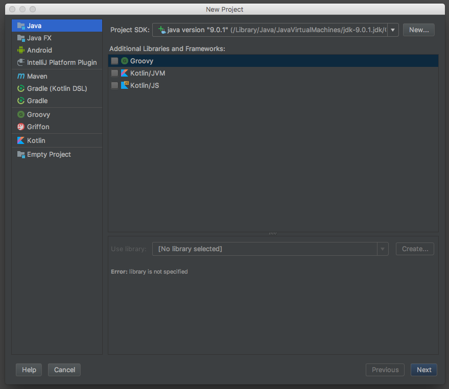 Ecran de configuration de projet avec IntelliJ