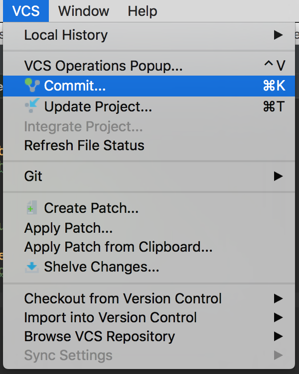 Menu VCS dans IntelliJ