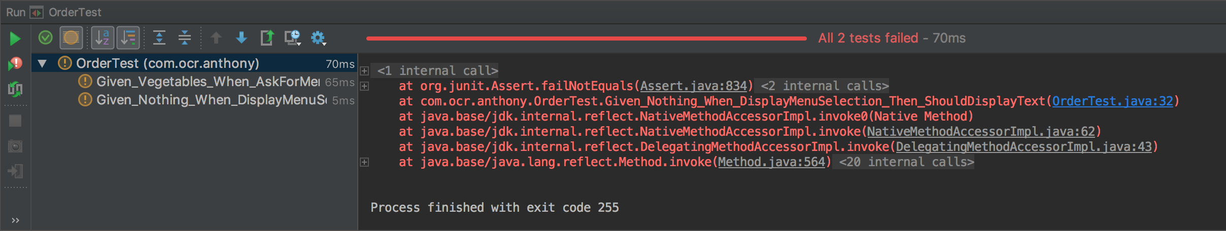 Erreur de tests dans IntelliJ