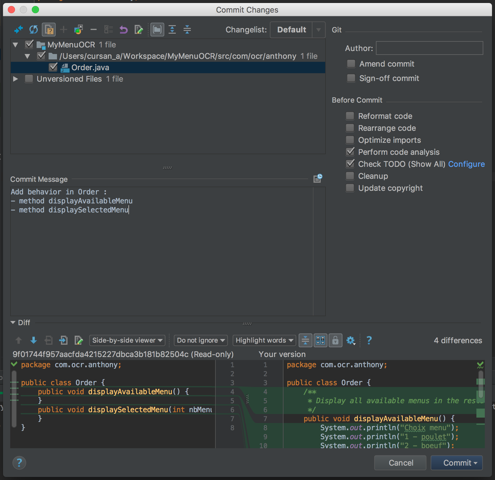 Commit depuis IntelliJ