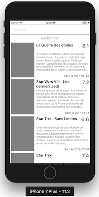 FlatList avec les films récupérés depuis l'API TMDB