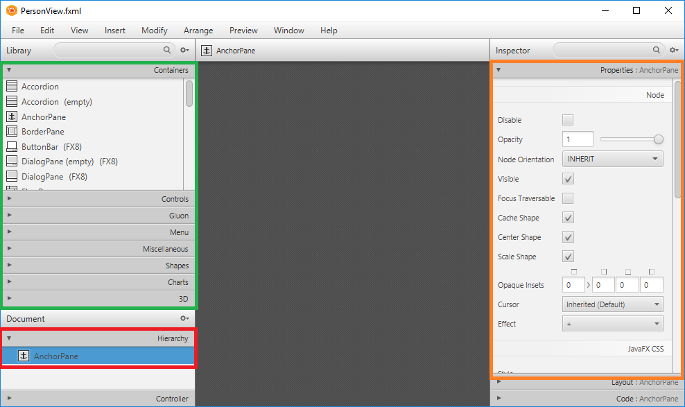 L'interface de SceneBuilder