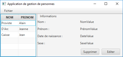 données chargées dans l'application