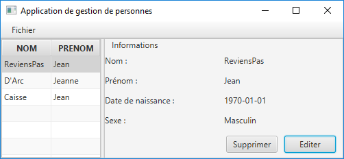 Mise à jour de l'interface après modification