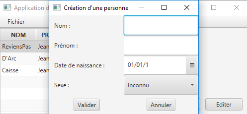 Ajout d'une nouvelle personne