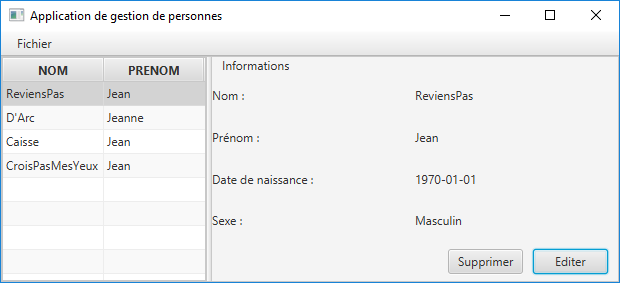Après la création d'une personne