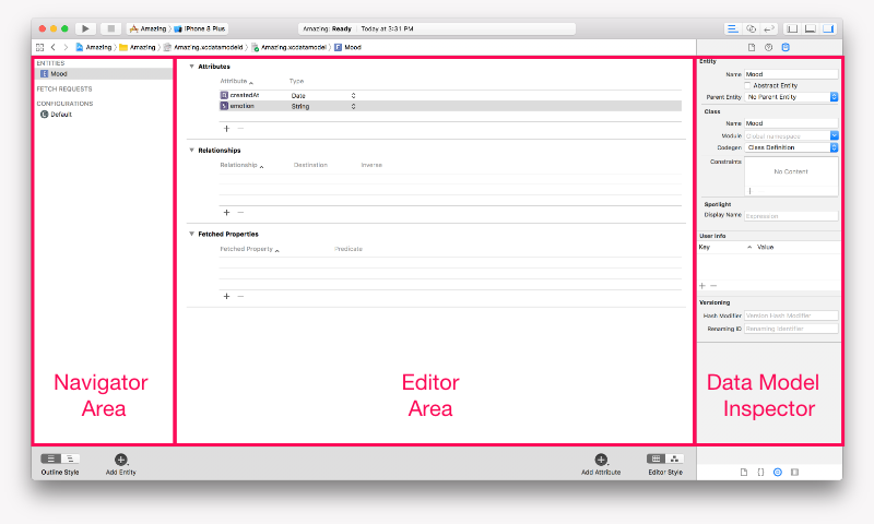 Xcode Data Model navigation