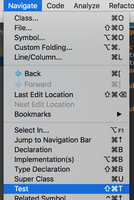 Menu Navigate > Test