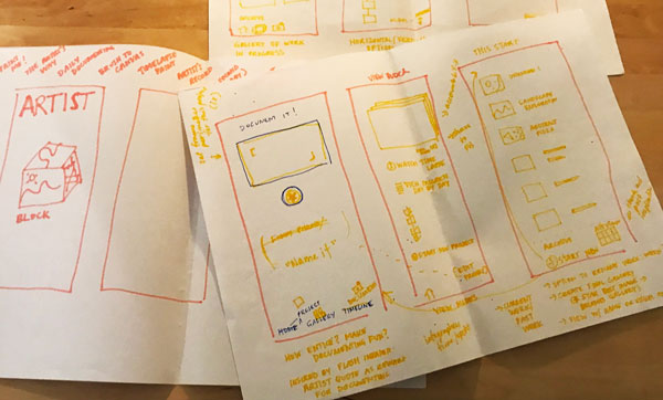 Messy sketches of app concept.