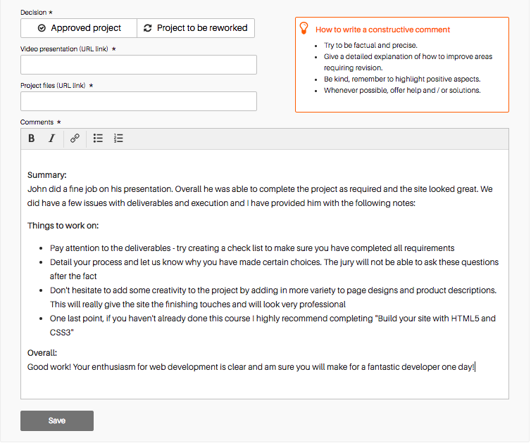 Validator summary