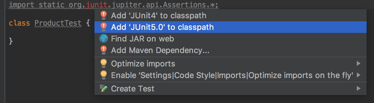 Ajout JUnit5 dans le classpath