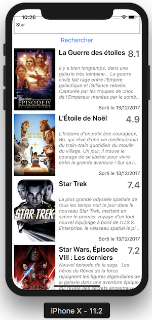 Application avec une seule vue : Recherche et marginTop à 20 sur iPhone X