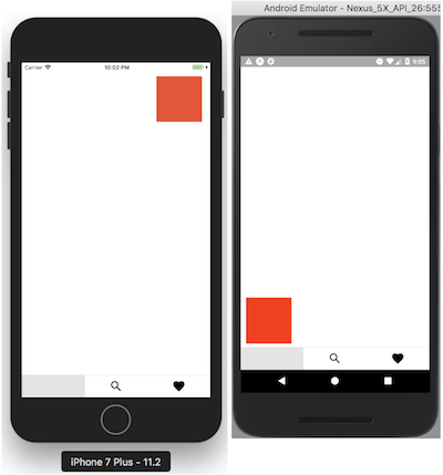 PanResponder iOS / Android où on déplace le carré rouge où on veut