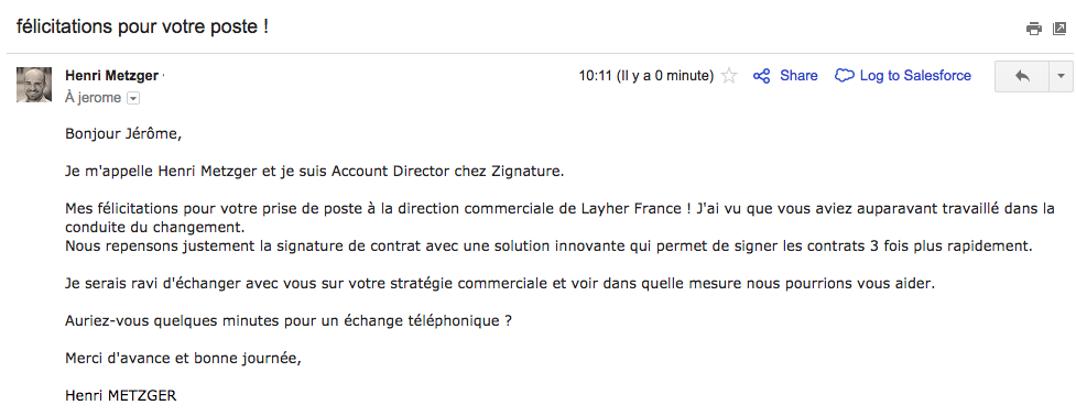 Exemple d'un mail de prise de contact